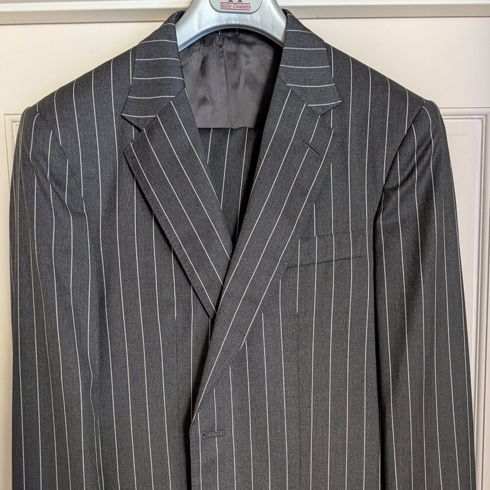 NWT Lutwyche Savile Row Black Pinstripe Full Canvas Suit Side Tabs England 40R